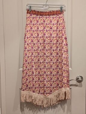 NKN Nekane Boho Floral Fringe Midi Skirt - Pink/Cream